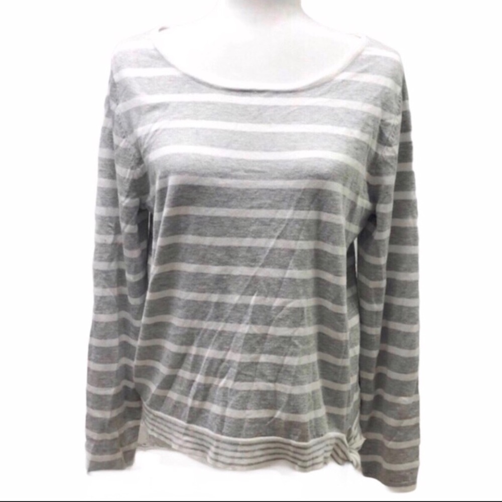 Jones New York Striped Tie Front Sweater Gray Size Medium Long Sleeve